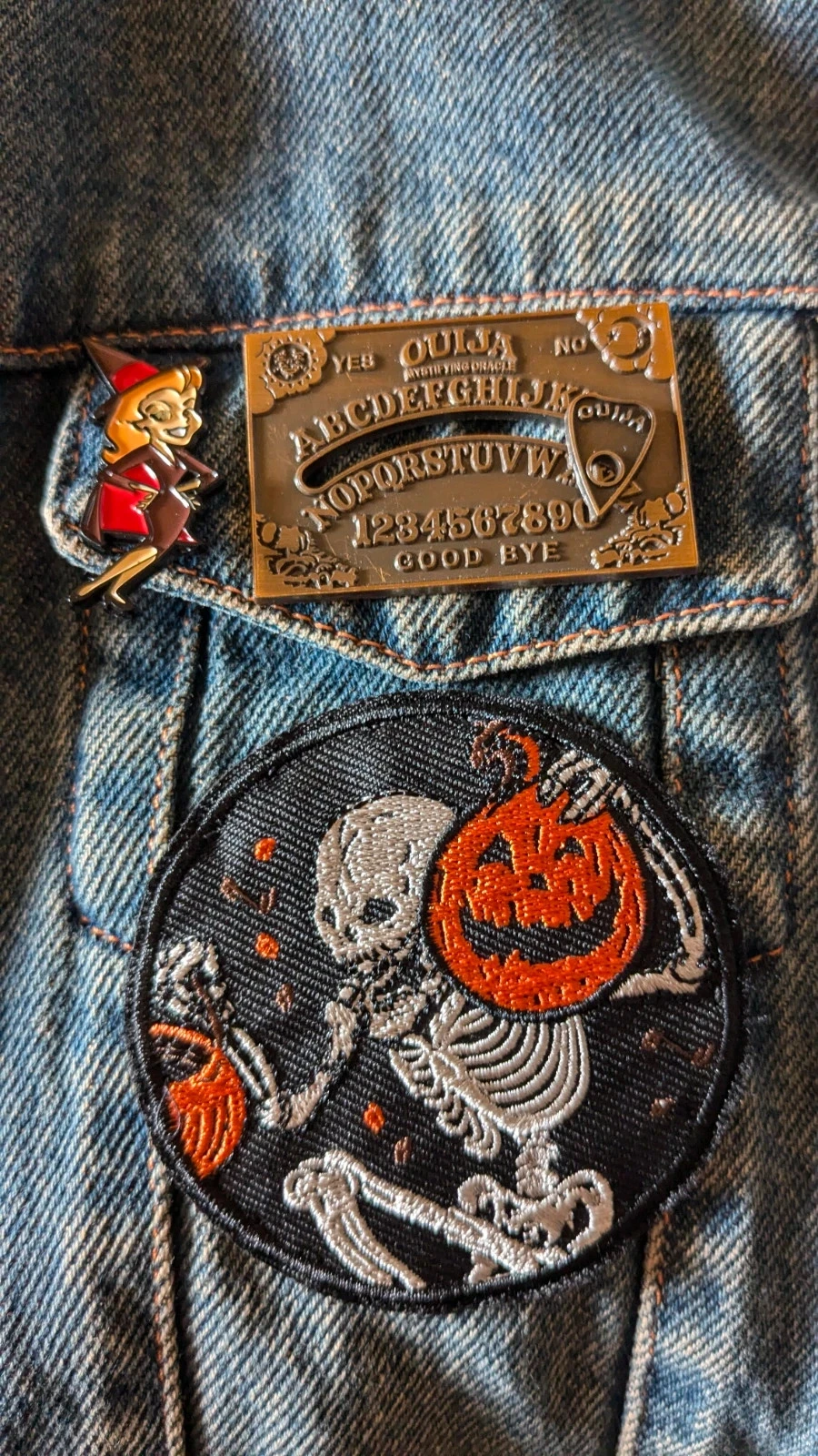 Embroidered denim jacket "Halloween, Scare Me" – photo 13